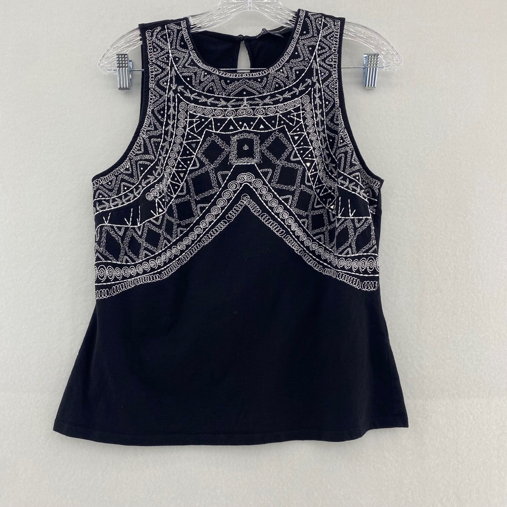 INC‎ International Concepts Tribal Embroidered Chic Tank Sleeveless Black